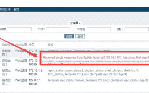Zabbix Web页面报错:Received empty response from Zabbix Agent at [xxx.xxx.xxx.xxx]. Assuming that agent dropped connection because of access permission.